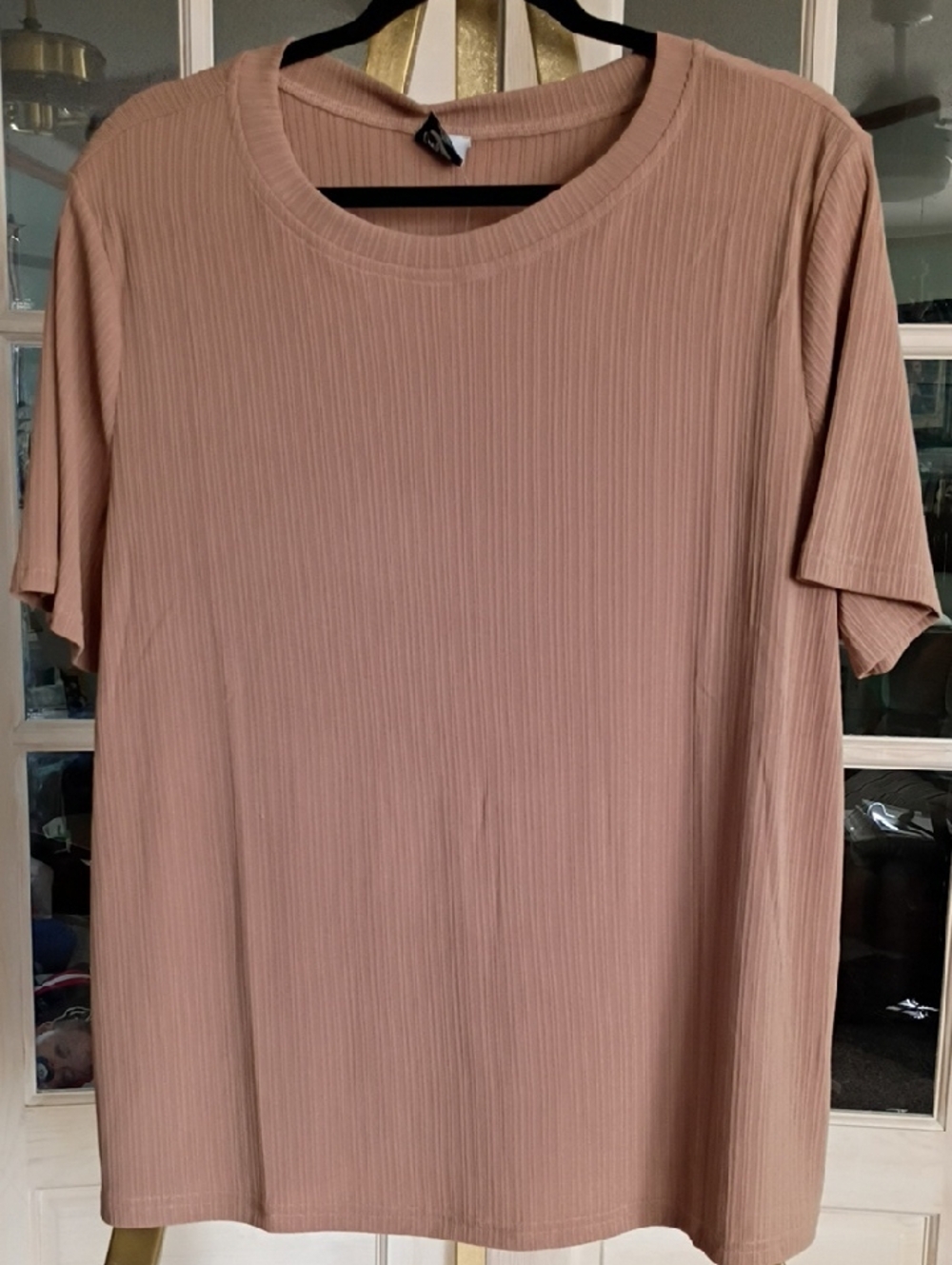 Relaxed Ribbed Short-Sleeve Blouse — Dusty Rose